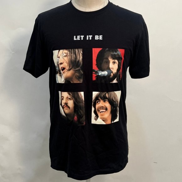 💕 3/$25 💕Beatles LET IT BE Collage T Shirt Black Size M Music - Picture 1 of 2